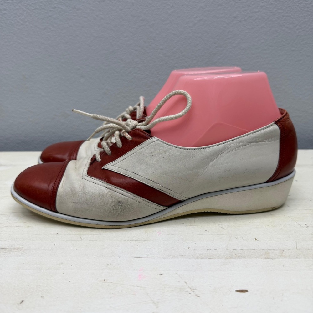 Bally White/Red Leather Oxford Shoes Size 5.5